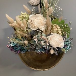 Preserved Flower Wall Hanging in Brass Planter